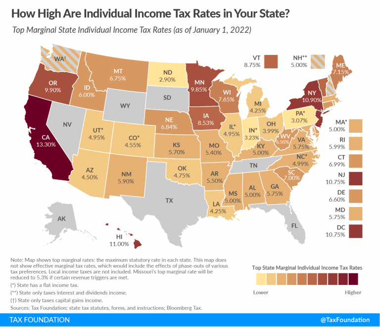 2022 State Income Tax Rate Map Arnold Mote Wealth Management