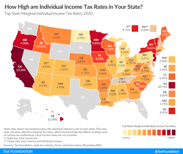 Map of US state tax rates