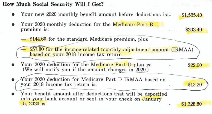 letter from the social security administration showing how much will be taken from your normal social security benefit as a result of the IRMAA surcharge