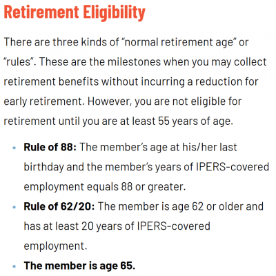 ages for eligible IPERS retirement