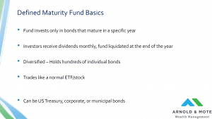 Features of a defined maturity bond fund