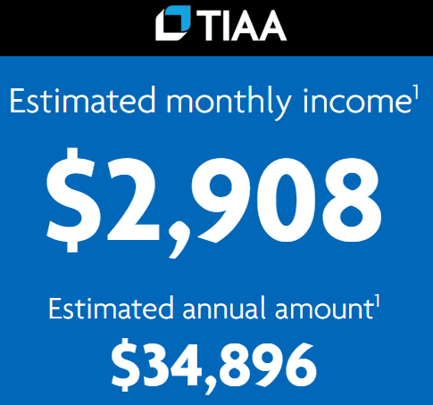 TIAA annuity calculator results for 35 year old with $100k