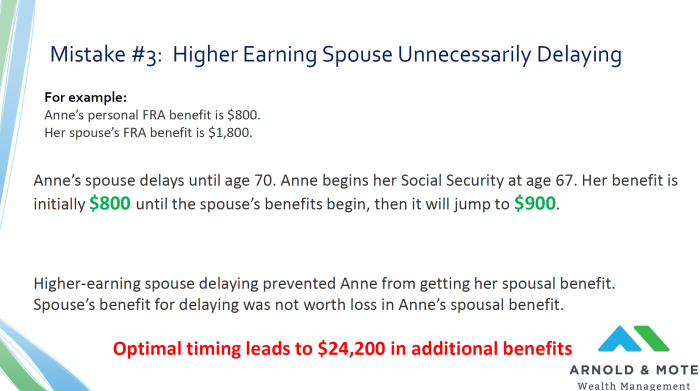 Common spousal social security benefit mistakes delaying to age 70 may reduce total household benefits