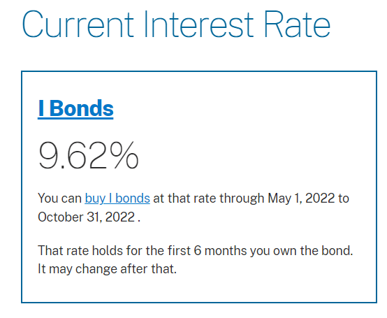 screenshot from treasury direct showing current ibond interest rates in October 2022